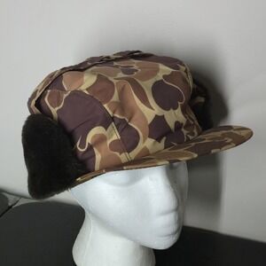 Vintage GORE TEX Duck Camo Hunting Hat Woodland Ear Flap Camouflage Cap